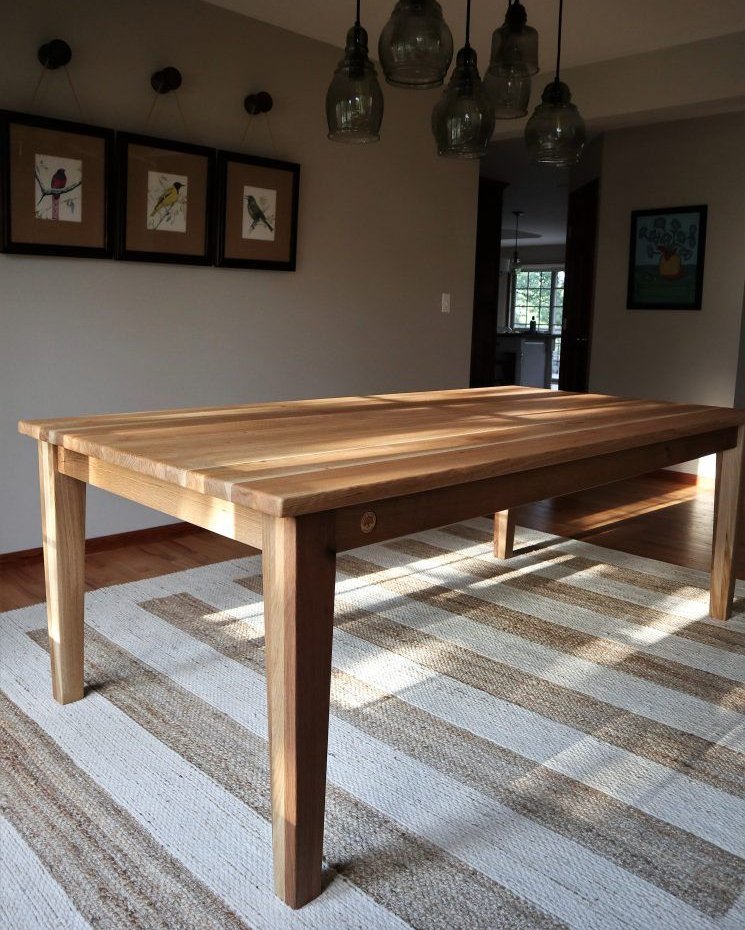 Shorewood 42x84x30 4 leg design tapered 3.5 to 2.5 1.5 overhang on long 2.5 overhang on short thick top solid qswo no distress tumbled edge no grooves natural flat 2 745x1024