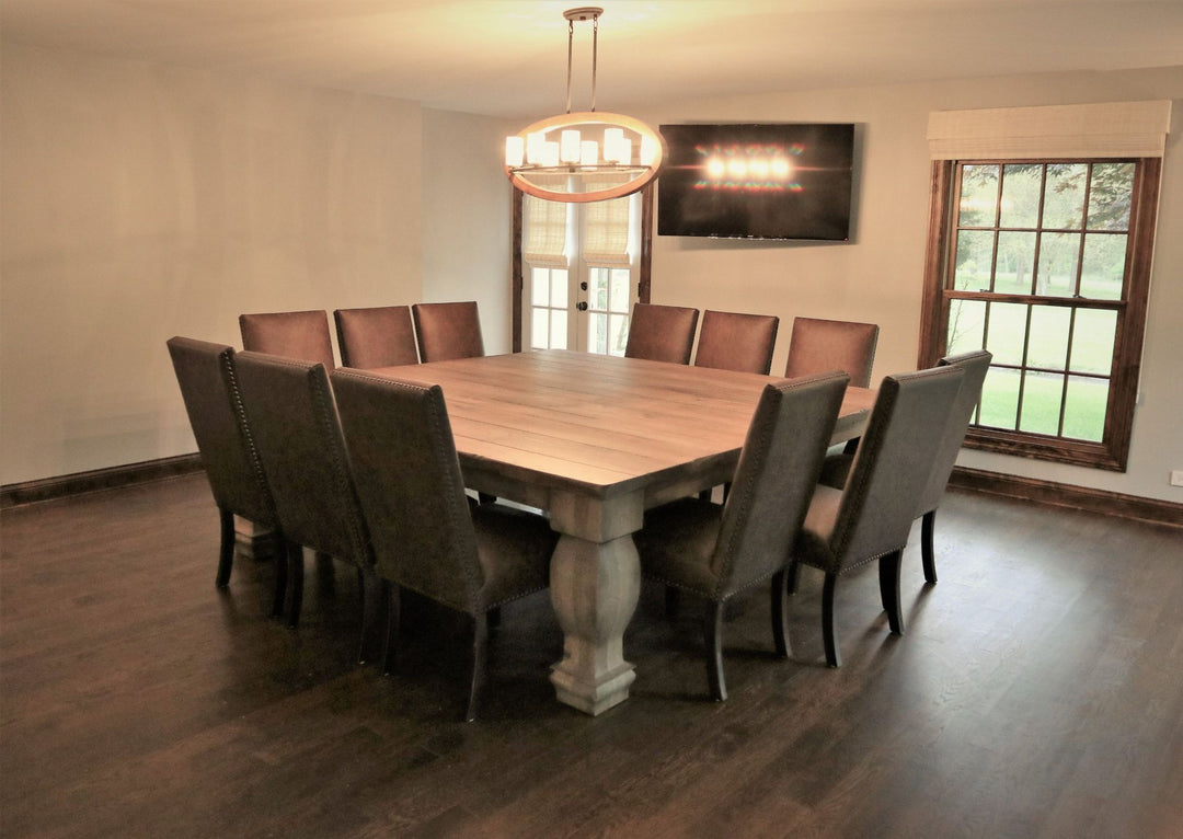 Square Four Leg Table Thick Base Traditional