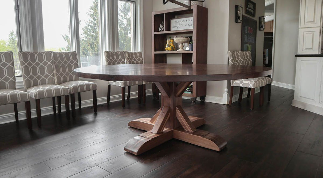 St. Charles 78 round Tamara all walnut thick top clean edge medium distress natural satin 1