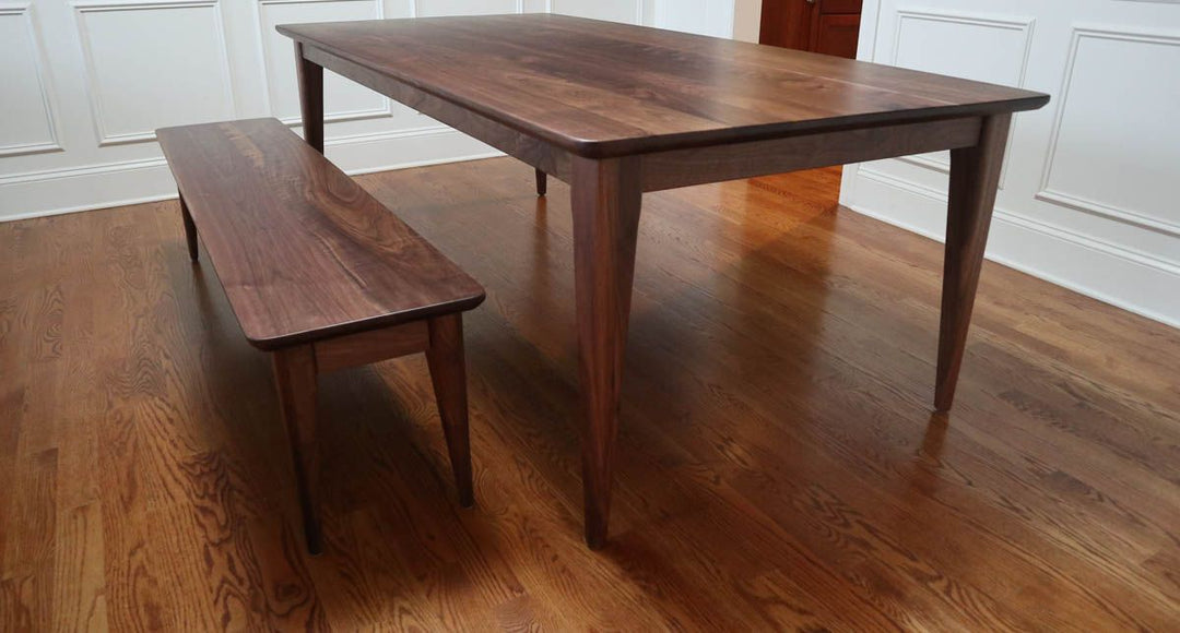 Taper-Turned Four Leg Bench Walnut Radius Corner Standard Top Natural Flat