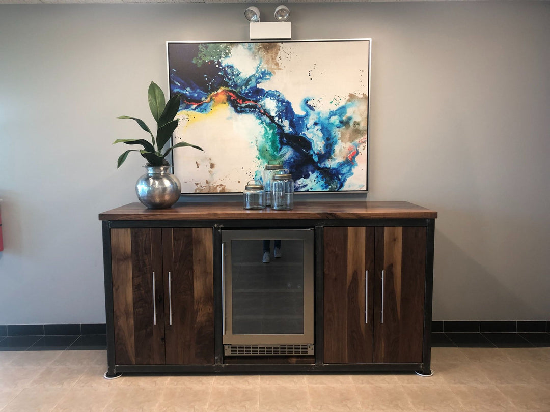 Walnut Metal Frame Bar Fridge Nona Jos 85x26x43