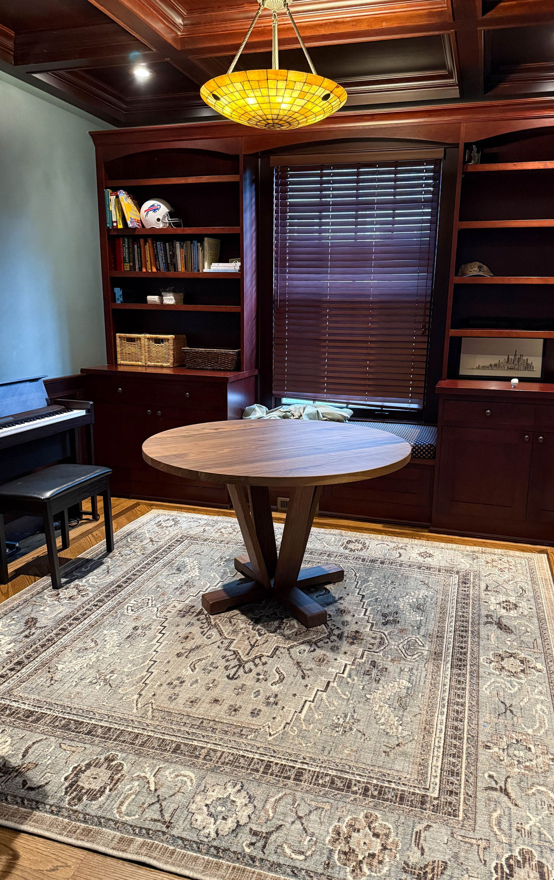 Wilmette 48 Round Custom Base Walnut 1.5 Thickness Clean Edge No Distress Natural Flat