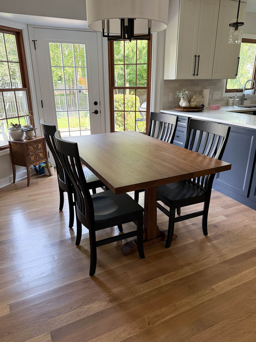 Winfield 36x60x30 Walden Hickory Thick Top No Apron Clean Edge No Distress Earthtone Flat Theodore Chair Red Oak Solid Black Flat