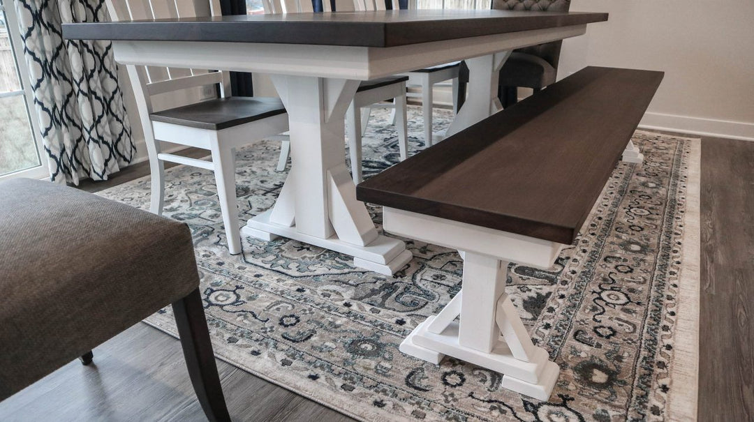 Yorkville42x96Traditional-Single-Post5inch-center3.5-armsno-cross-brace-apronhickory-clean-edgemin-distressno-groovesthick-top-Briarflat-top-solid-white-basebenchGlenmontAlana